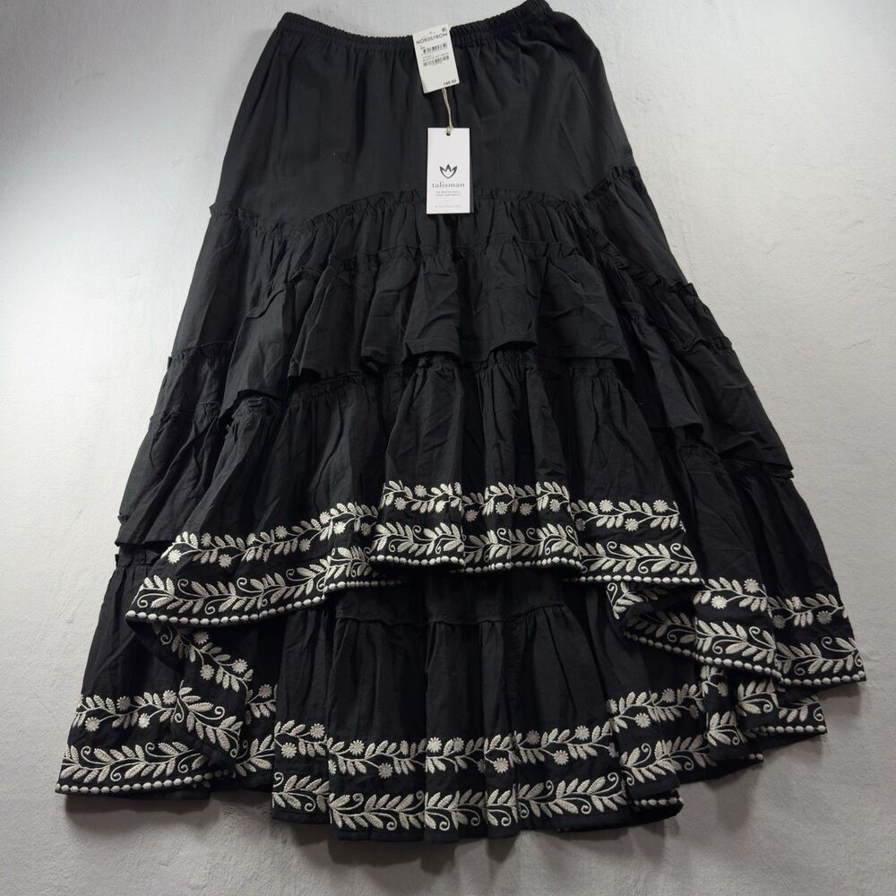 Talisman Women's Skirt Size Large Color Black And White Asymmetrical Ruffle New